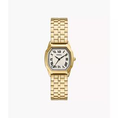 Inspired by a classic archival style, Harlow brings the sophistication of the past to modern day. This intricate polished gold-tone stainless steel five-link bracelet watch features an octagonal-shaped case, textured cream dial and three-hand movement. Women’s Watch, Classic Watch Women, Wishlist Ideas, Fossil Watches Women, Elegant Watch, Christmas Board, Small Watch, Watches Women, Fossil Watch