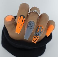 Nail Therapy, Halloween Acrylic, Halloween Press On Nails, Nagel Tips, Holiday Nail, Nail Idea