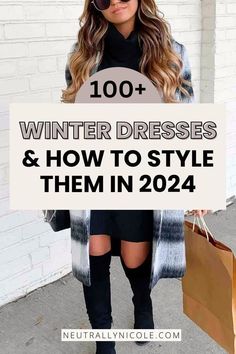 Winter Elegant Outfit Classy Chic, Winter Dresses With Boots, Winter Dress Outfits, Warm Dresses, Trendy Fall Outfits, Style Winter, Cute Winter Outfits