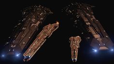 two sci - fi ships are shown in the dark