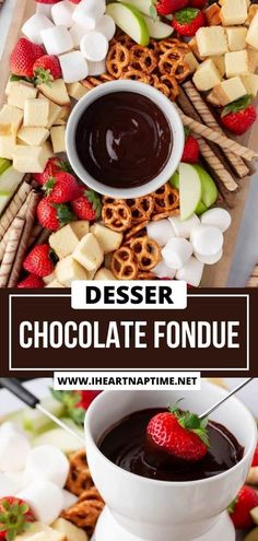 dessert platter with chocolate fondue and strawberries