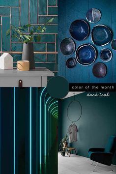 the color of the month jade teal is shown in three different images, including blue and green