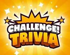 the logo for challenge trivia on an orange and yellow background with stars around it