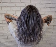 Steel Amethyst Hair Color, Ash Purple Hair Highlights, Purple Gray Balayage, Lavender Toned Hair, Light Purple Silver Hair, Light Purple Hair Balayage, Purple Silver Highlights, Purple Gray Highlights Brown Hair, Light Purple Grey Hair