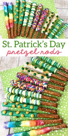 st patrick's day pretzel rods with sprinkles on them