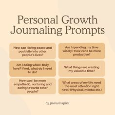 a poster with the words, personal growth journaling prompts and an image of people's lives