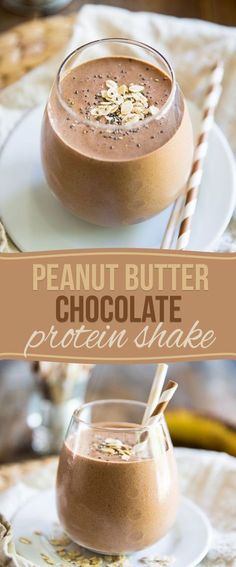 peanut butter chocolate protein shake on a plate