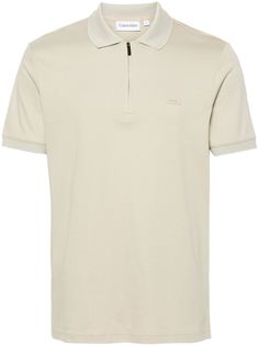 sage green cotton soft jersey polo collar short sleeves half front zip fastening logo patch at the chest short side slits Classic Calvin Klein Short Sleeve T-shirt, Polo Shirt Colors, Cotton Polo Shirt, Cotton Polo, Polo Collar, Green Cotton, Patch Logo, Calvin Klein, Polo Shirt