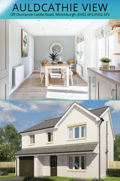 the front and back side of a house with an open floor plan, which is also showing