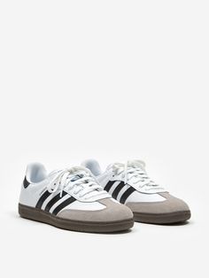 Adidas Samba OG - Cloud White/Core Black/Clear Granite – Goodhood Adidas Samba Grey, Adais Shoes, Grey Sambas, Adidas Leather Shoes, Sambas Shoes, White Adidas Samba, Og Samba, White Samba, Adidas Samba Og White