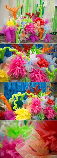 many different colored streamers are on display