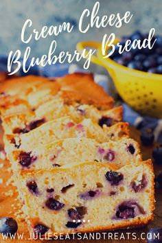 blueberry cream cheese bread on a cutting board