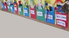 a bulletin board with many different items hanging on it's sides and the words miss lagerine next cut out