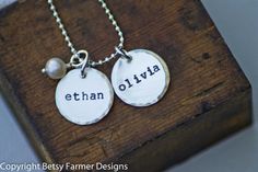 Two Names Hand Stamped Jewelry Personalized by betsyfarmerdesigns, $37.00 Typewriter Font, Jewelry Personalized, Hand Stamped Jewelry, Stamped Jewelry, Typewriter, Sterling Silver Necklace, Remember This, Name Necklace, Sterling Silver Chains