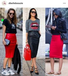 Red Pencil Skirt Outfit Casual, Pencil Skirt Outfits Casual, Leo Style, Edgy Work Outfits, Fashionable Work Outfit, Panel Skirt, Classy Outfits For Women