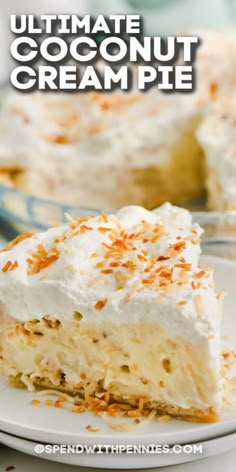 a piece of coconut cream pie on a plate