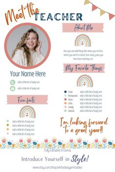 Meet The Teacher Ideas For Parents, New Teacher Introduction Ideas, All About Me Teacher Poster, Get To Know The Teacher Template Free, Teacher Get To Know Me Template, All About Me Teacher Template Free, Free Meet The Teacher Template Freebie, All About The Teacher Template Free