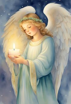 an angel holding a candle in its hands