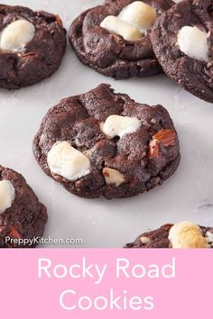 chocolate rocky road cookies with marshmallows on top