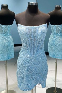 Light Blue Strapless Short Homecoming Dress Short Blue Formal Dresses, Neon Blue Homecoming Dress, Blue Feather Dress Short, Light Blue Short Dress Formal, Light Blue Fancy Dress Short, Sky Blue Homecoming Dresses, Homecoming Dress Light Blue, Hoco Dresses Blue Short, Diamond Homecoming Dress