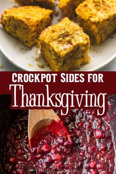 crockpot sides for thanksgiving with text overlay