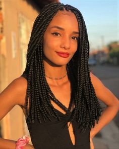 Current Medium Box Braids Braids Hairstyles Women, Box Braids Medium Length, Medium Size Braids, Red Box Braids, Medium Hair Braids, Bob Braids Hairstyles