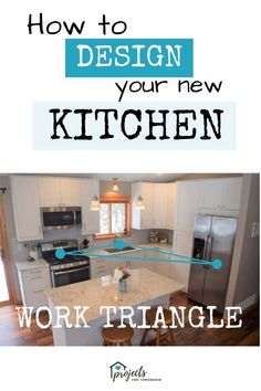 an image of a kitchen with the words how to design your new kitchen work triangle