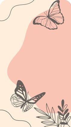 two butterflies flying over the top of a woman's face in pink and black