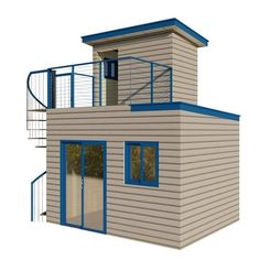 Discover the Ocean View with Spiral Staircase from Well Done 1 Home Kits Small Spaces line, a DIY 96-square-foot space plus roof deck small space for your backyard! This stunning Small Space can be used as a Beach Pad, Kids Club, Home Office, Creative Space, She-Shed, Workshop and so much more! Please confirm with your building code authorities and city planning department for your local building code specifications. Please check out our other Well Done 1 Home Kits small spaces offered! Please u Prefab Deck Kit, Office Creative Space, Home Office Creative, Tiny Homes For Sale, Folding House, Cheap Tiny House, Office Creative, Roof Storage, Home Kits