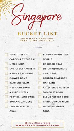 the singapore bucket list is shown in red and gold