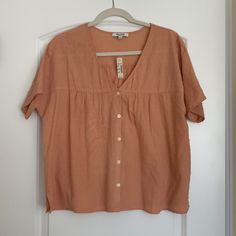 New With Tags! Casual Peach Blouse For The Beach, Casual Peach Blouse For Beach, Peach Casual Blouse For Beach, Casual Peach Blouse For Spring, Casual Peach Blouse For Day Out, Pink Everyday Blouse For Spring, Pink Blouse For Everyday Spring Wear, Madewell Top, Color Orange