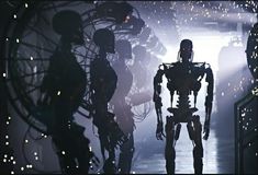 an image of robots walking in the dark