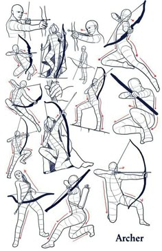 an image of some people doing different things in the style of animation character poses, character drawing