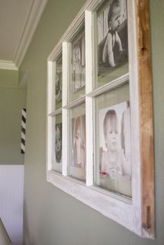 three framed pictures hanging on the side of a wall