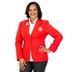 New Red Blaz Crest Embroidery, Theta Sorority, African Violet, Delta Sigma Theta, Driving Photography, Greek Letters, Classic Blazer, Red Blazer, Professional Look