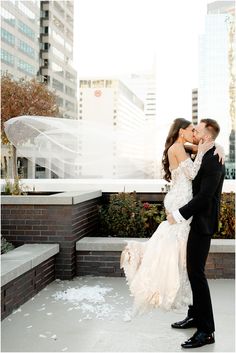 Rooftop bride and groom photos at JPS Events Indianapolis wedding