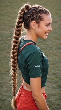 Follow & See more post collection in my pin bio, Thank you. Read more inspo & article at Our website. #braid #braidhairstyle #hairstyle #beauty #cute Active Hairstyles For Long Hair, Sport Braids, Long Dutch Braids, Cute Braided Ponytail Hairstyles, Dutch Braids Into Ponytail, Military Hairstyles For Women, Sport Hairstyles For Long Hair, Lax Hairstyles