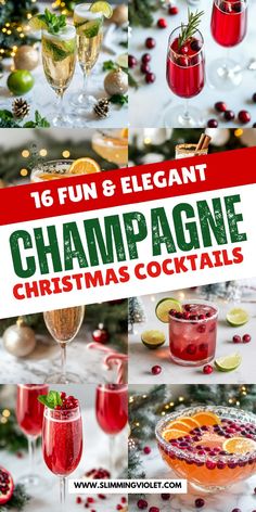 champagne christmas cocktails with text overlay