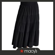 in stock Black Relaxed Fit Maxi Skirt For Daywear, Black Tiered Skirt With Elastic Waistband, Black Lined Maxi Skirt For Daywear, Black Maxi Skirt For Daywear, Black Flowy Maxi Skirt For Daywear, Black Tiered Maxi Skirt With Elastic Waistband, Black Long Skirt For Daywear, Black Tiered Skirt For Daywear, Tiered Maxi Skirt