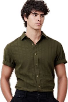 Classic Shirt With Roll-up Short Sleeves, Classic Short Sleeve Shirt With Roll-up Sleeves, Collared Flannel Shirt With Button Closure, Fitted Shirt With Collared Neckline, Green Collared Short Sleeve Shirt With Buttons, Relaxed Fit Short Sleeve Shirt With Button Cuffs, Fitted Green Collared Camp Shirt, Fitted Green Button-up Short Sleeve Shirt, Fitted Shirt With Shirttail Hem For Summer