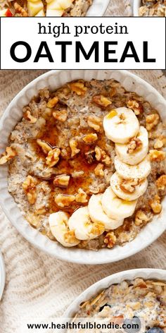 oatmeal with bananas and walnuts in a bowl