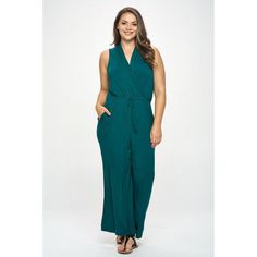 This is the perfect pull-on & throw-on surplice neck jumpsuit, no matter the occasion. It's composed of a soft knit fabric with the elastic waist with a tie designed to give your natural waist fit, and with a wide leg opening for extra comfort and ventilation. This is a great versatile go-to piece. Two side-pockets. Material: 95% Rayon Modal 5% Spandex. Made in USA. Machine washable. Sleeveless Jumpsuits And Rompers With Tie Waist For Loungewear, Knit Jumpsuit, Tie Design, Sleeveless Knit, Hunter Green, Soft Knits, Jumpsuit Romper, Knitted Fabric, Knit Fabric