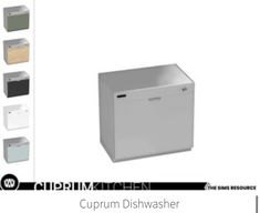 an advertisement for a dishwasher with different colors and sizes on it's side