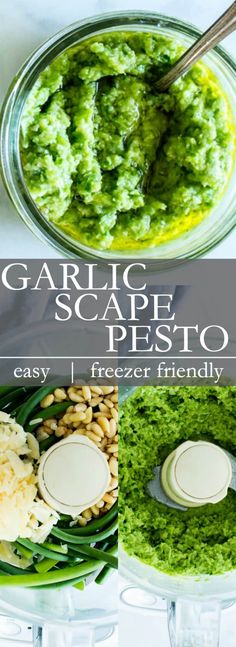 garlic and pesto sauce in glass bowls with spoons