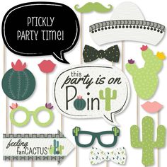 a party photo booth props with cactus and mustaches