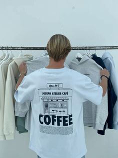 Merch Photoshoot Ideas, Coffee Shop Merch, Cafe Merch, Restaurant Merch, Joseph Atelier, T Shirt Label, Cozy Coffee Shop, Trendy Shirt Designs, Coffee Tees