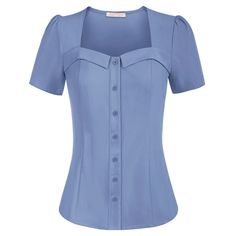 Please check the measurements below and choose the right one . Size US UK DE Unit Fit Bust Fit Waist Back Length Sleeve Length S 4~6 8~10 Short Sleeve Stretch Blouse With Buttons, Stretch Short Sleeve Blouse With Buttons, Fitted Solid Tops With Button Closure, Fitted Solid Color Square Neck Blouse, Fitted Square Neck Solid Color Blouse, Fitted Solid Square Neck Blouse, Fitted Square Neck Blouse In Solid Color, Fitted Square Neck Top With Buttons, Retro Top With Buttons