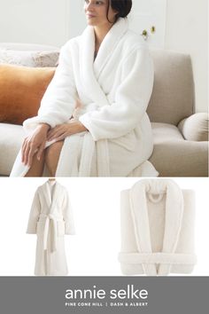 Make Every Day A Spa Day With This Luxurious Robe. Wonderfully Plush And Oh-So Warm, It's Available In A Lovely Natural Ivory Color. This Beauty Boasts A Similar Construction To Our Bestselling Sheepy Fleece 2.0, But It's Even Warmer And Noticeably Nubbier. Special Details Include A Shawl Collar, Shirt Hem, And Generous Patch Pockets With An Attached Tie Belt. Winter White Sleepwear For Relaxation, White Winter Sleepwear For Relaxation, White Cozy Sleep Robe, Cozy White Sleep Robe, Cozy White Robe For Winter, Cozy White Robe For Relaxation, Cozy White Winter Robe, White Winter Sleep Robe, Elegant White Lounging Robe