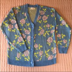 Urban Outfitters Blue Floral Bottom Front Cardigan Size Small Nwot - New Condition- Never Worn Blue Long Sleeve Cardigan For Spring, Vintage Blue V-neck Outerwear, Light Blue V-neck Outerwear For Spring, Blue Vintage V-neck Cardigan, Light Blue V-neck Cardigan For Spring, Vintage Blue V-neck Cardigan, Blue Cotton Sweater For Spring, Blue Cotton Cardigan For Spring, Blue Vintage Button-up Cardigan