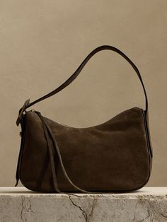 Ravello Suede Shoulder Bag | Banana Republic Cruise Capsule Wardrobe, New England Cruise, Suede Handbags, Hobo Style, Brown Leather Shoulder Bag, Pretty Bags, Brown Bags, Mode Vintage